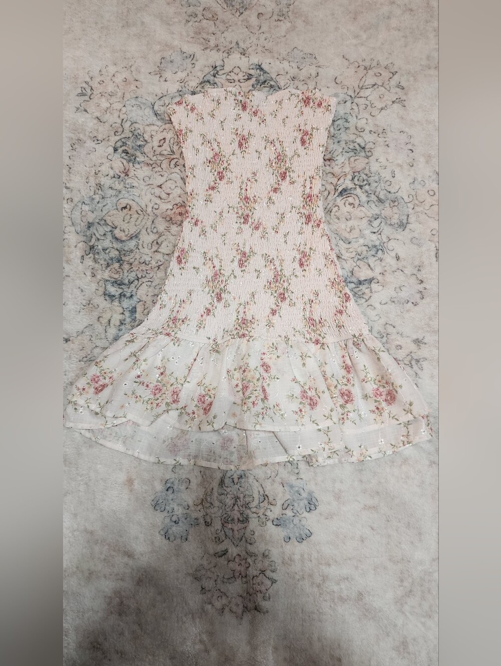 Windsor Floral Smocked Ruffle Mini Dress Pink Rose Print Cottagecore